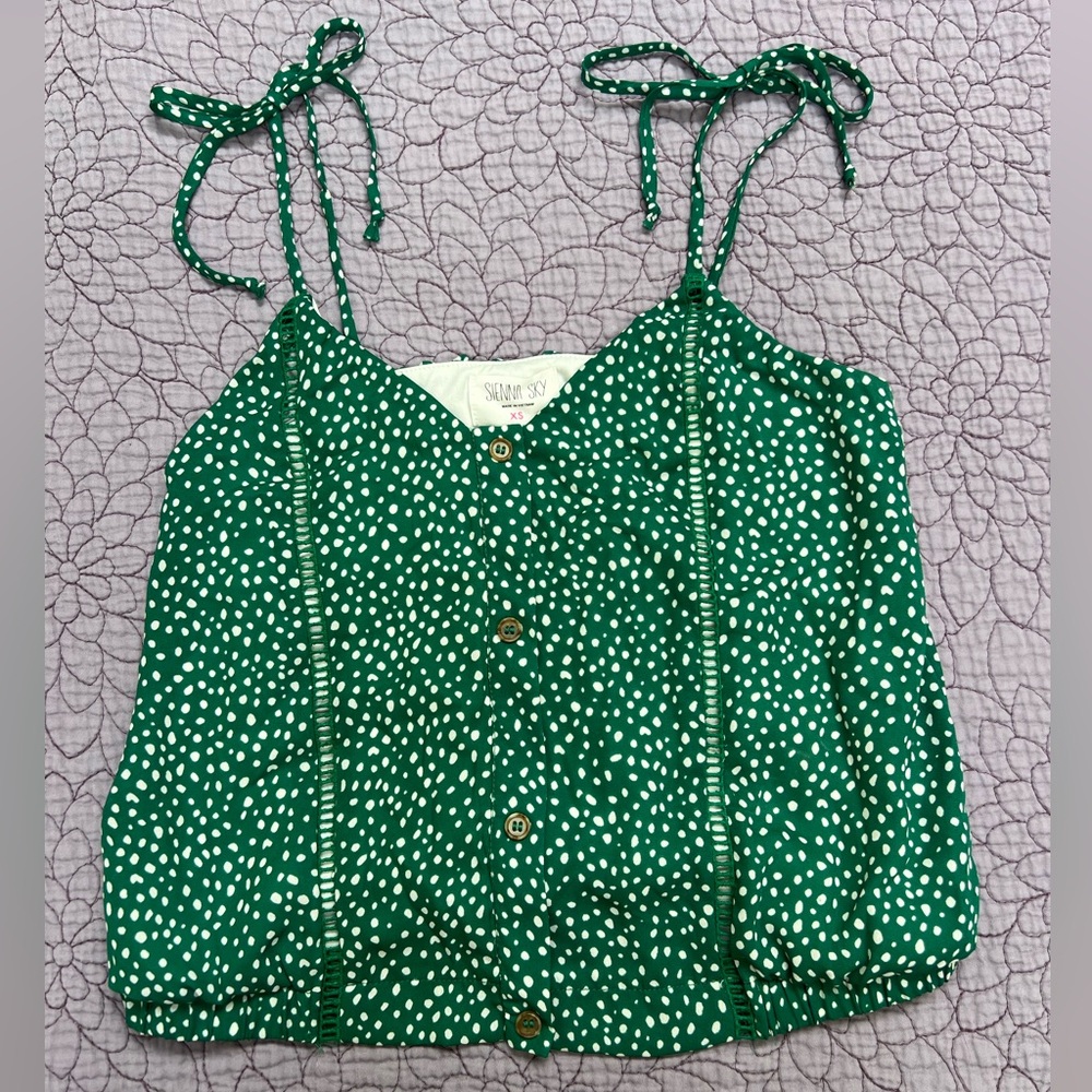 Sienna Sky Green and White Polka Dot Camisole